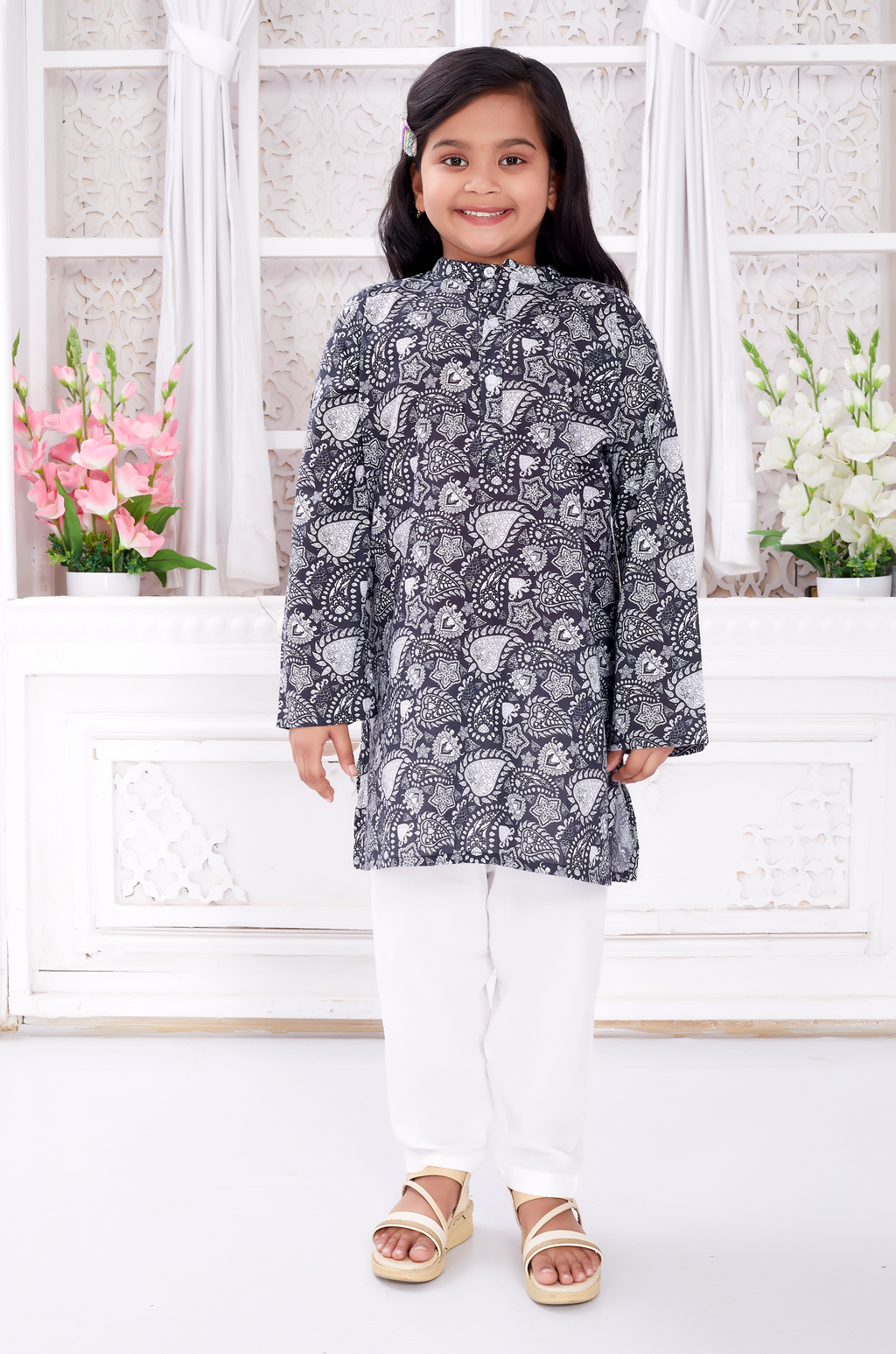 Salwar Kurta Set for Girls - Floral Black