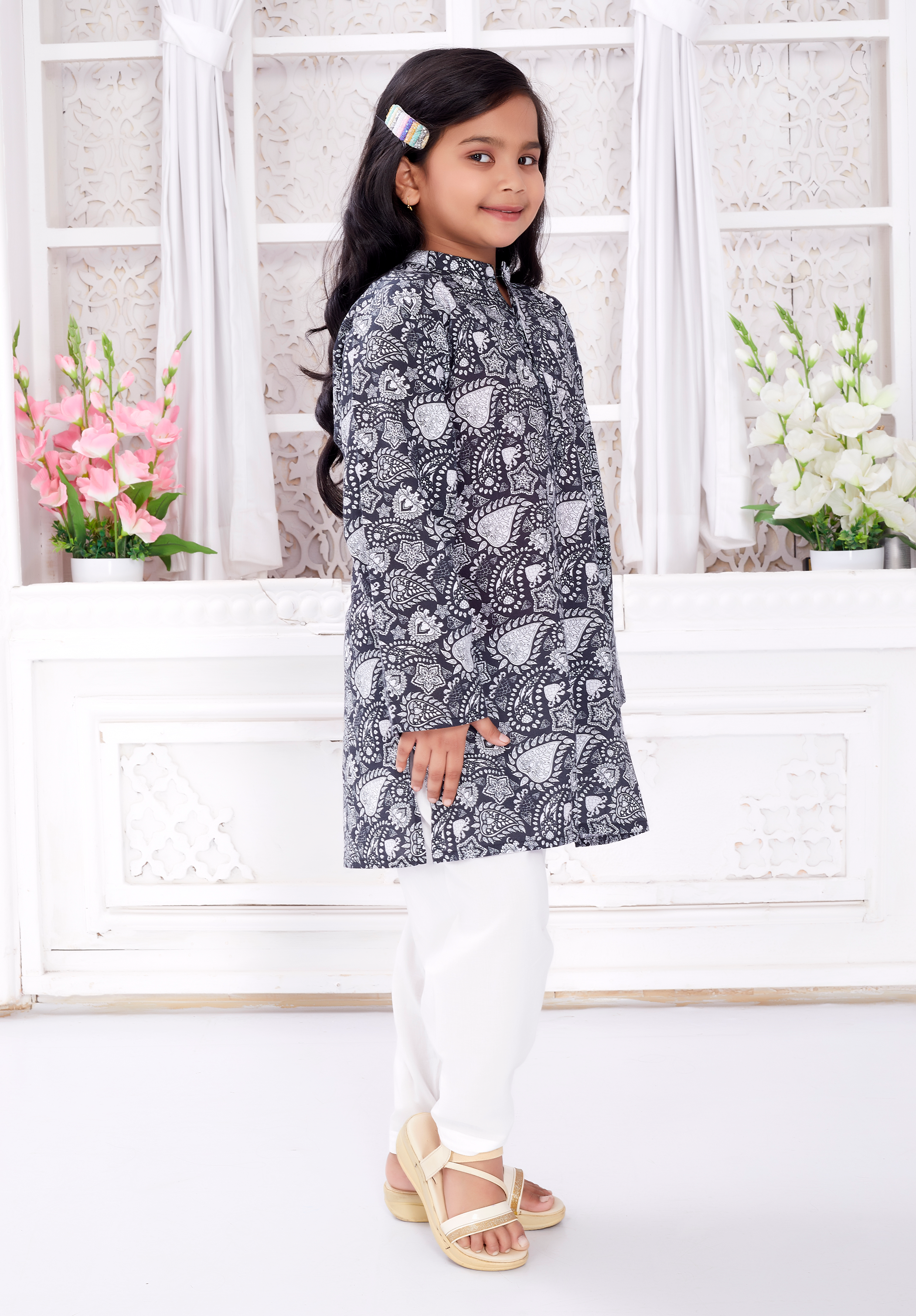 Salwar Kurta Set for Girls - Floral Black