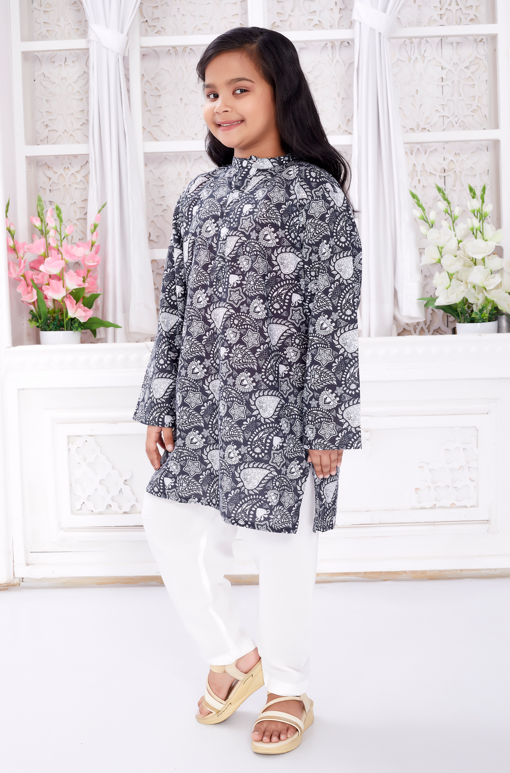 Salwar Kurta Set for Girls - Floral Black