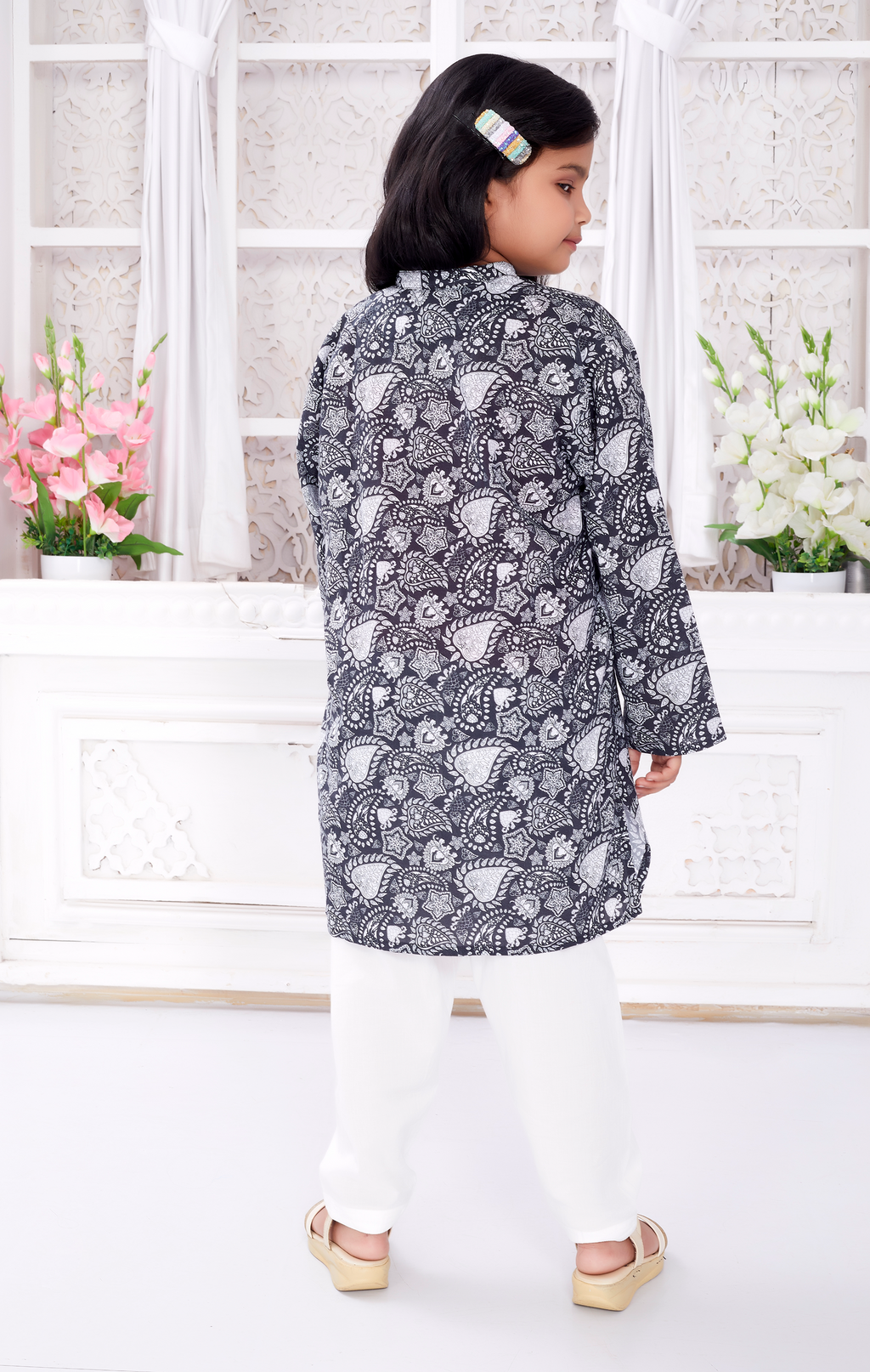 Salwar Kurta Set for Girls - Floral Black