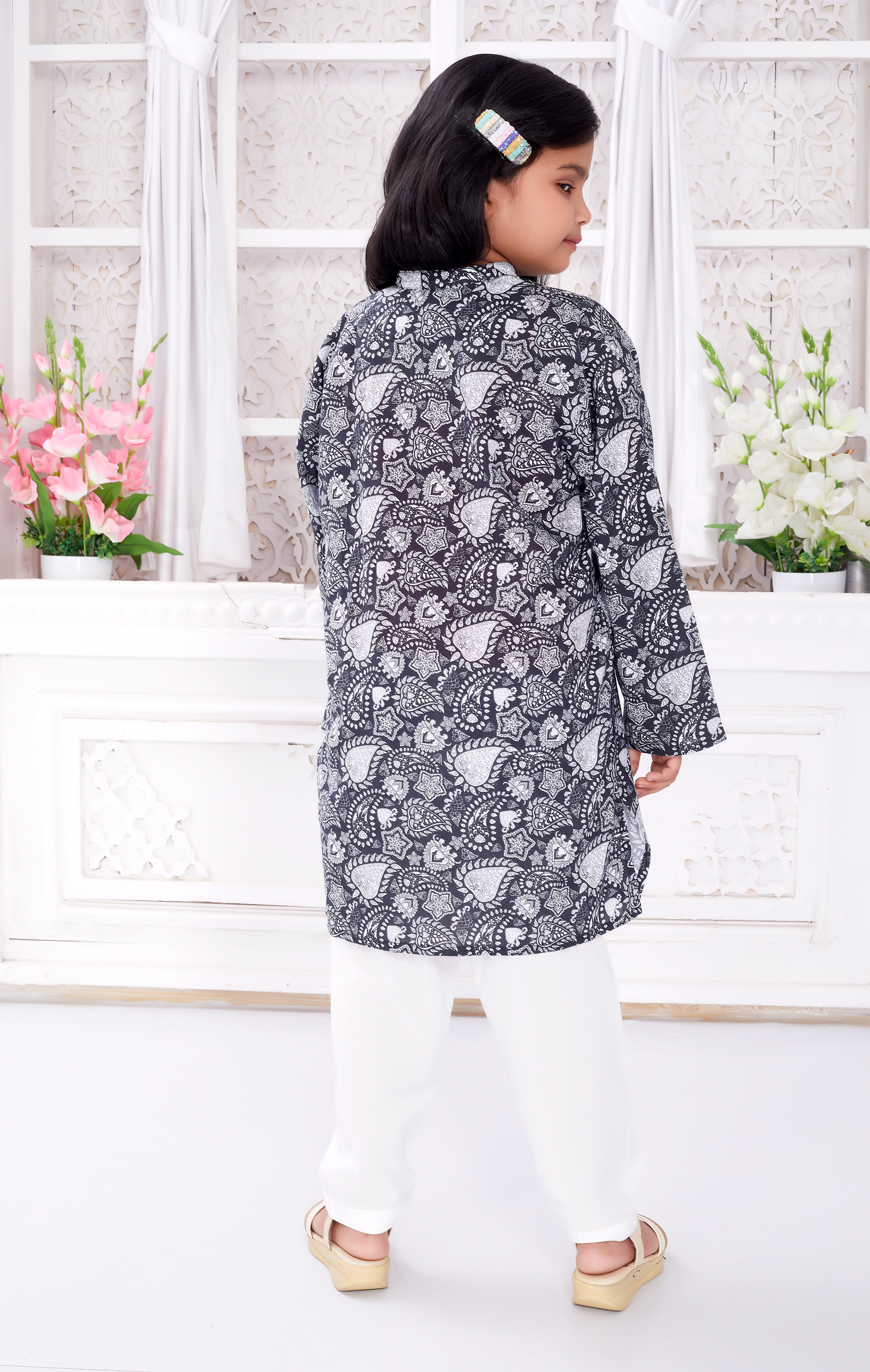 Salwar Kurta Set for Girls - Floral Black