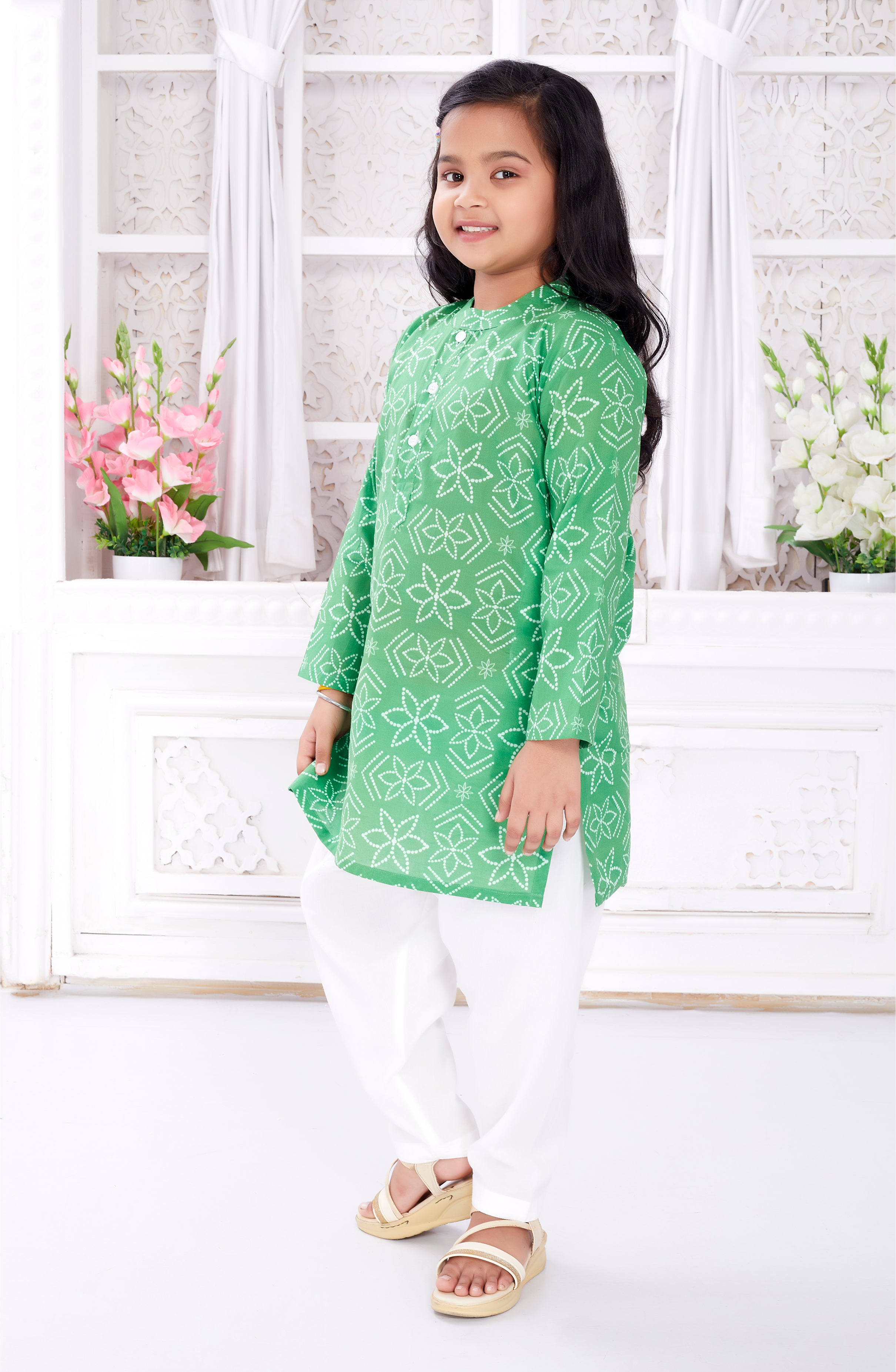 Salwar Kurta Set for Girls - Green Bandhej