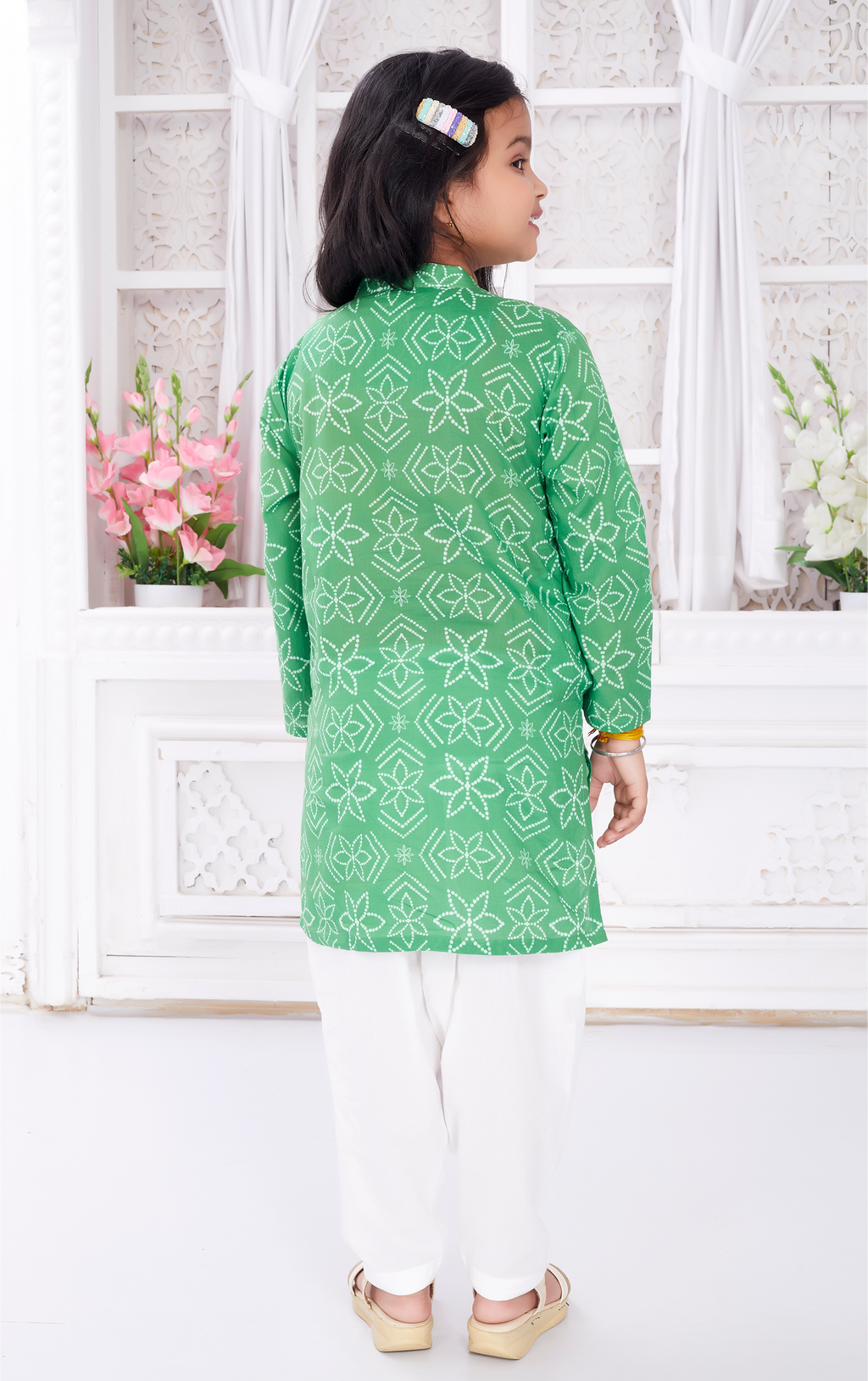 Salwar Kurta Set for Girls - Green Bandhej
