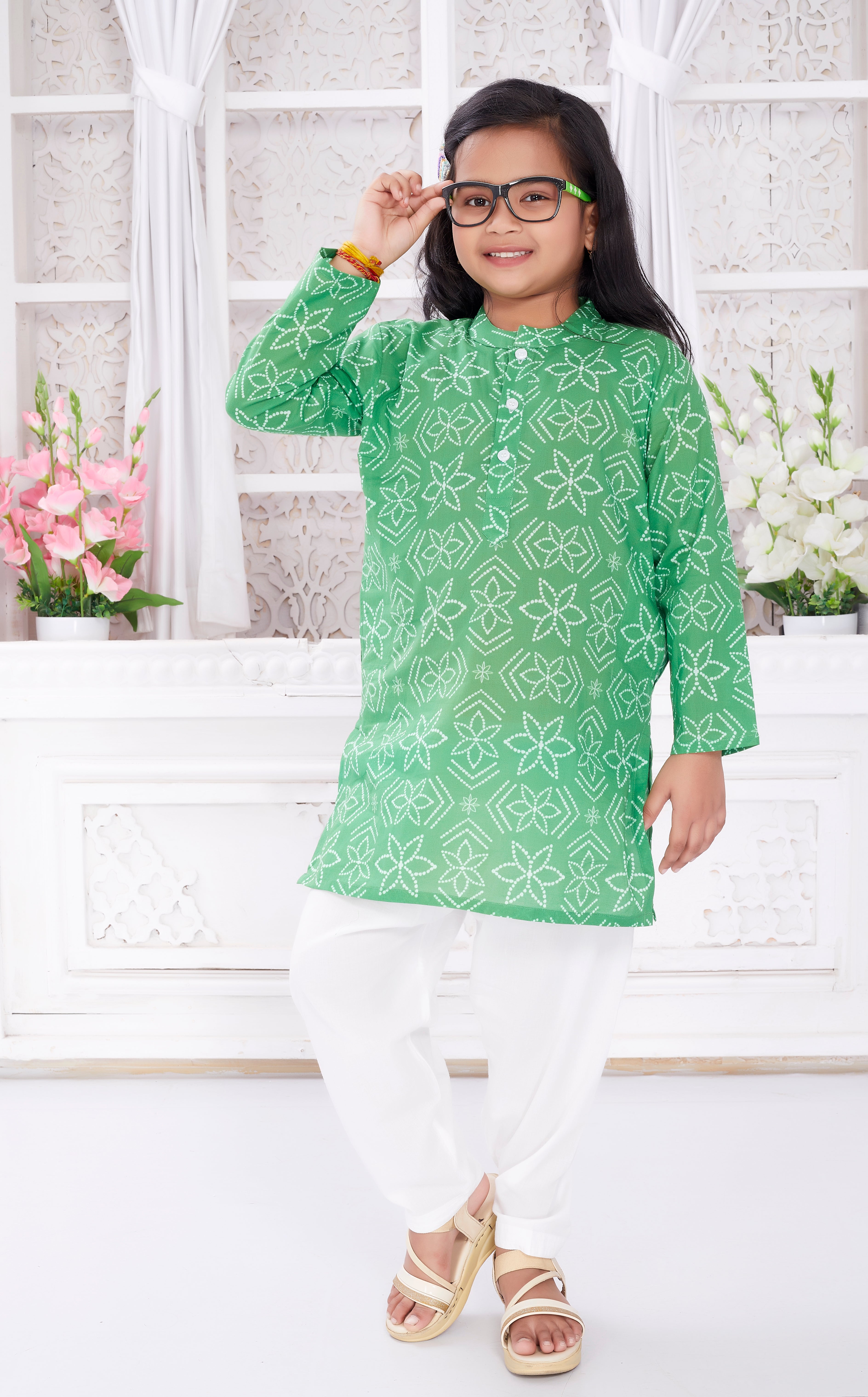 Salwar Kurta Set for Girls - Green Bandhej