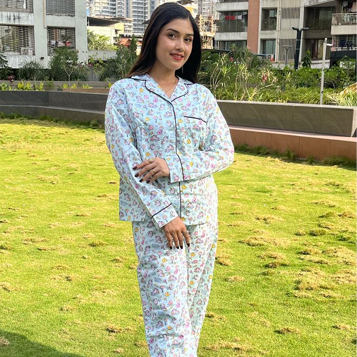 Pajama Set-Pocket Night Suit for Girls- Green Unicorn